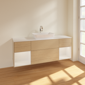 Тумба под раковину Villeroy & Boch Finion 160х50,1 см с подсветкой МДФ шпон дуба/стекло белое матовое F861GFPC