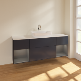 Тумба под раковину Villeroy & Boch Finion 160х50,1 см с подсветкой МДФ темно-синий матовый лак/стекло белое матовое F861GKHG