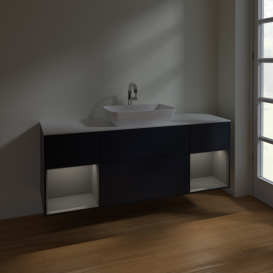 Тумба под раковину Villeroy & Boch Finion 160х50,1 см с подсветкой МДФ темно-синий матовый лак/стекло белое матовое F861GKHG