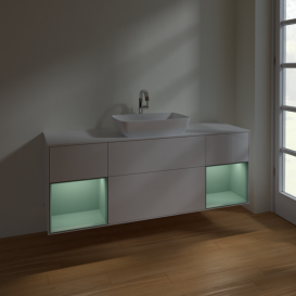 Тумба под раковину Villeroy & Boch Finion 160х50,1 см с подсветкой МДФ глянцевый белый лак/стекло белое матовое F861GMGF