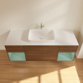 Тумба под раковину Villeroy & Boch Finion 160х50,1 см с подсветкой МДФ шпон грецкого ореха/стекло белое матовое F861GMGN