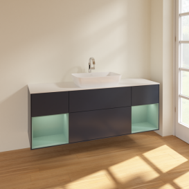 Тумба под раковину Villeroy & Boch Finion 160х50,1 см с подсветкой МДФ темно-синий матовый лак/стекло белое матовое F861GMHG