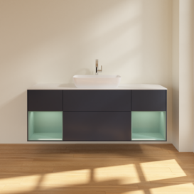 Тумба под раковину Villeroy & Boch Finion 160х50,1 см с подсветкой МДФ темно-синий матовый лак/стекло белое матовое F861GMHG