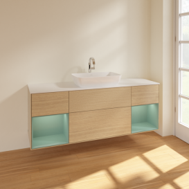 Тумба под раковину Villeroy & Boch Finion 160х50,1 см с подсветкой МДФ шпон дуба/стекло белое матовое F861GMPC