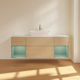 Тумба под раковину Villeroy & Boch Finion 160х50,1 см с подсветкой МДФ шпон дуба/стекло белое матовое F861GMPC