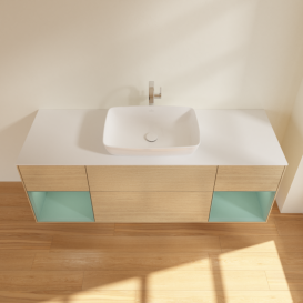 Тумба под раковину Villeroy & Boch Finion 160х50,1 см с подсветкой МДФ шпон дуба/стекло белое матовое F861GMPC