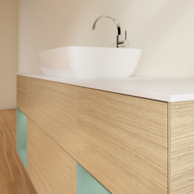 Тумба под раковину Villeroy & Boch Finion 160х50,1 см с подсветкой МДФ шпон дуба/стекло белое матовое F861GMPC