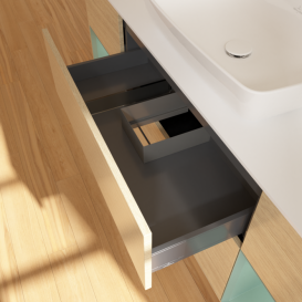 Тумба под раковину Villeroy & Boch Finion 160х50,1 см с подсветкой МДФ шпон дуба/стекло белое матовое F861GMPC