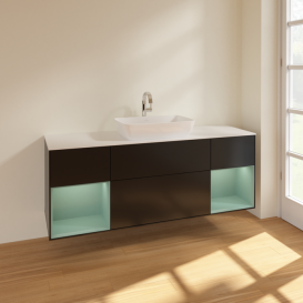 Тумба под раковину Villeroy & Boch Finion 160х50,1 см с подсветкой МДФ черный матовый лак/стекло белое матовое F861GMPD