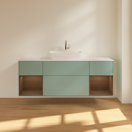 Тумба под раковину Villeroy & Boch Finion 160х50,1 см с подсветкой МДФ оливковый матовый лак/стекло белое матовое F861GNGM