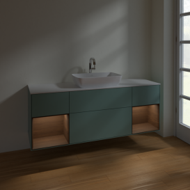 Тумба под раковину Villeroy & Boch Finion 160х50,1 см с подсветкой МДФ оливковый матовый лак/стекло белое матовое F861GNGM