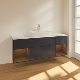 Тумба под раковину Villeroy & Boch Finion 160х50,1 см с подсветкой МДФ темно-синий матовый лак/стекло белое матовое F861GNHG