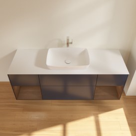 Тумба под раковину Villeroy & Boch Finion 160х50,1 см с подсветкой МДФ темно-синий матовый лак/стекло белое матовое F861GNHG