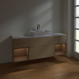 Тумба под раковину Villeroy & Boch Finion 160х50,1 см с подсветкой МДФ шпон дуба/стекло белое матовое F861GNPC