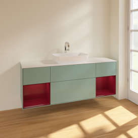 Тумба под раковину Villeroy & Boch Finion 160х50,1 см с подсветкой МДФ оливковый матовый лак/стекло белое матовое F861HBGM