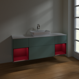 Тумба под раковину Villeroy & Boch Finion 160х50,1 см с подсветкой МДФ оливковый матовый лак/стекло белое матовое F861HBGM