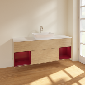 Тумба под раковину Villeroy & Boch Finion 160х50,1 см с подсветкой МДФ шпон дуба/стекло белое матовое F861HBPC