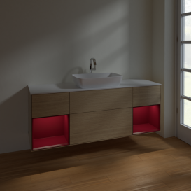 Тумба под раковину Villeroy & Boch Finion 160х50,1 см с подсветкой МДФ шпон дуба/стекло белое матовое F861HBPC