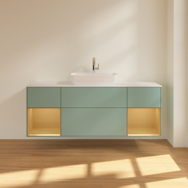 Тумба под раковину Villeroy & Boch Finion 160х50,1 см с подсветкой МДФ оливковый матовый лак/стекло белое матовое F861HFGM