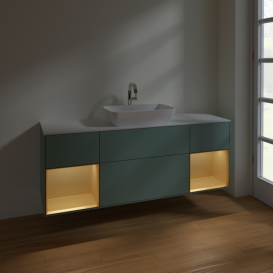 Тумба под раковину Villeroy & Boch Finion 160х50,1 см с подсветкой МДФ оливковый матовый лак/стекло белое матовое F861HFGM