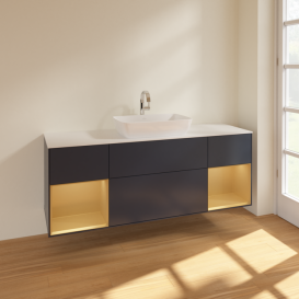 Тумба под раковину Villeroy & Boch Finion 160х50,1 см с подсветкой МДФ темно-синий матовый лак/стекло белое матовое F861HFHG
