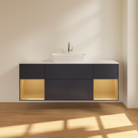 Тумба под раковину Villeroy & Boch Finion 160х50,1 см с подсветкой МДФ темно-синий матовый лак/стекло белое матовое F861HFHG