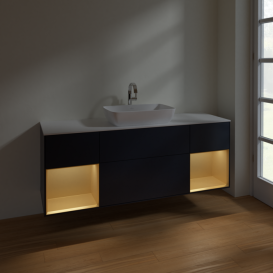 Тумба под раковину Villeroy & Boch Finion 160х50,1 см с подсветкой МДФ темно-синий матовый лак/стекло белое матовое F861HFHG