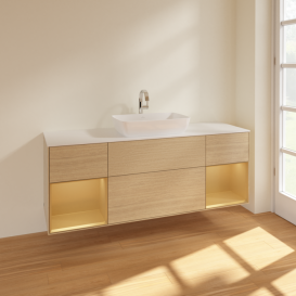 Тумба под раковину Villeroy & Boch Finion 160х50,1 см с подсветкой МДФ шпон дуба/стекло белое матовое F861HFPC