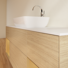 Тумба под раковину Villeroy & Boch Finion 160х50,1 см с подсветкой МДФ шпон дуба/стекло белое матовое F861HFPC