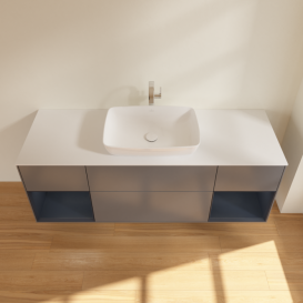 Тумба під раковину Villeroy & Boch Finion 160х50,1 см з підсвічуванням антрацит матовий лак/скло біле матове F861HGGK