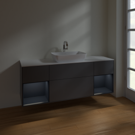 Тумба під раковину Villeroy & Boch Finion 160х50,1 см з підсвічуванням антрацит матовий лак/скло біле матове F861HGGK