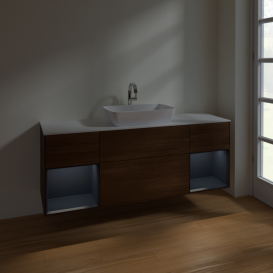 Тумба под раковину Villeroy & Boch Finion 160х50,1 см с подсветкой МДФ шпон грецкого ореха/стекло белое матовое F861HGGN