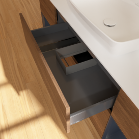 Тумба под раковину Villeroy & Boch Finion 160х50,1 см с подсветкой МДФ шпон грецкого ореха/стекло белое матовое F861HGGN