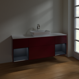 Тумба под раковину Villeroy & Boch Finion 160х50,1 см с подсветкой МДФ пион матовый лак/стекло белое матовое F861HGHB