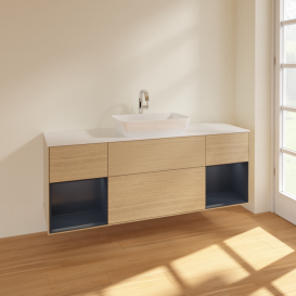 Тумба под раковину Villeroy & Boch Finion 160х50,1 см с подсветкой МДФ шпон дуба/стекло белое матовое F861HGPC