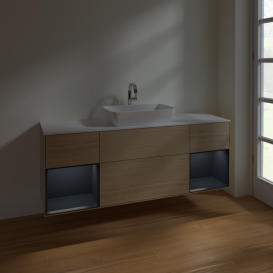 Тумба под раковину Villeroy & Boch Finion 160х50,1 см с подсветкой МДФ шпон дуба/стекло белое матовое F861HGPC