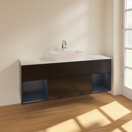 Тумба под раковину Villeroy & Boch Finion 160х50,1 см с подсветкой МДФ черный матовый лак/стекло белое матовое F861HGPD