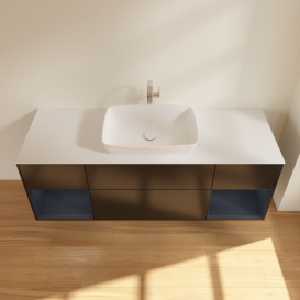 Тумба под раковину Villeroy & Boch Finion 160х50,1 см с подсветкой МДФ черный матовый лак/стекло белое матовое F861HGPD