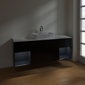 Тумба под раковину Villeroy & Boch Finion 160х50,1 см с подсветкой МДФ черный матовый лак/стекло белое матовое F861HGPD