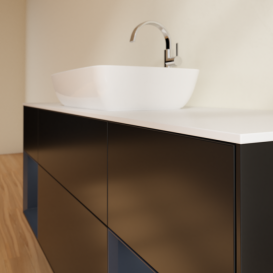 Тумба под раковину Villeroy & Boch Finion 160х50,1 см с подсветкой МДФ черный матовый лак/стекло белое матовое F861HGPD