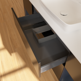 Тумба под раковину Villeroy & Boch Finion 160х50,1 см с подсветкой МДФ черный матовый лак/стекло белое матовое F861HGPD