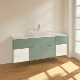 Тумба под раковину Villeroy & Boch Finion 160х50,1 см с подсветкой МДФ оливковый матовый лак/стекло белое матовое F861MTGM