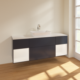 Тумба под раковину Villeroy & Boch Finion 160х50,1 см с подсветкой МДФ темно-синий матовый лак/стекло белое матовое F861MTHG