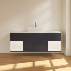 Тумба под раковину Villeroy & Boch Finion 160х50,1 см с подсветкой МДФ темно-синий матовый лак/стекло белое матовое F861MTHG