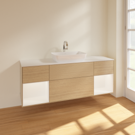 Тумба под раковину Villeroy & Boch Finion 160х50,1 см с подсветкой МДФ шпон дуба/стекло белое матовое F861MTPC