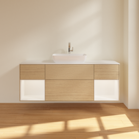 Тумба под раковину Villeroy & Boch Finion 160х50,1 см с подсветкой МДФ шпон дуба/стекло белое матовое F861MTPC