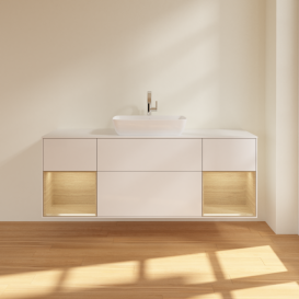 Тумба под раковину Villeroy & Boch Finion 160х50,1 см с подсветкой МДФ глянцевый белый лак/стекло белое матовое F861PCGF