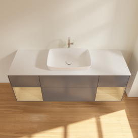 Тумба под раковину Villeroy & Boch Finion 160х50,1 см с подсветкой МДФ антрацит матовый лак/стекло белое матовое F861PCGK