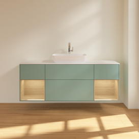 Тумба под раковину Villeroy & Boch Finion 160х50,1 см с подсветкой МДФ оливковый матовый лак/стекло белое матовое F861PCGM