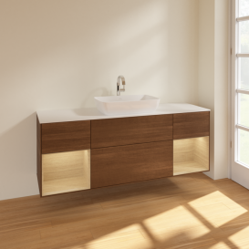 Тумба под раковину Villeroy & Boch Finion 160х50,1 см с подсветкой МДФ шпон грецкого ореха/стекло белое матовое F861PCGN